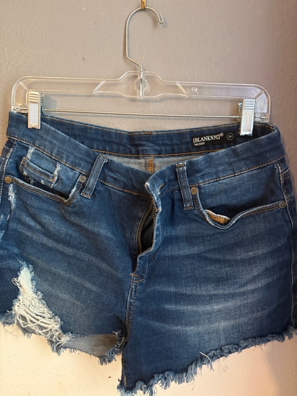 Blank NYC Distressed Dark Blue Denim Jean Shorts